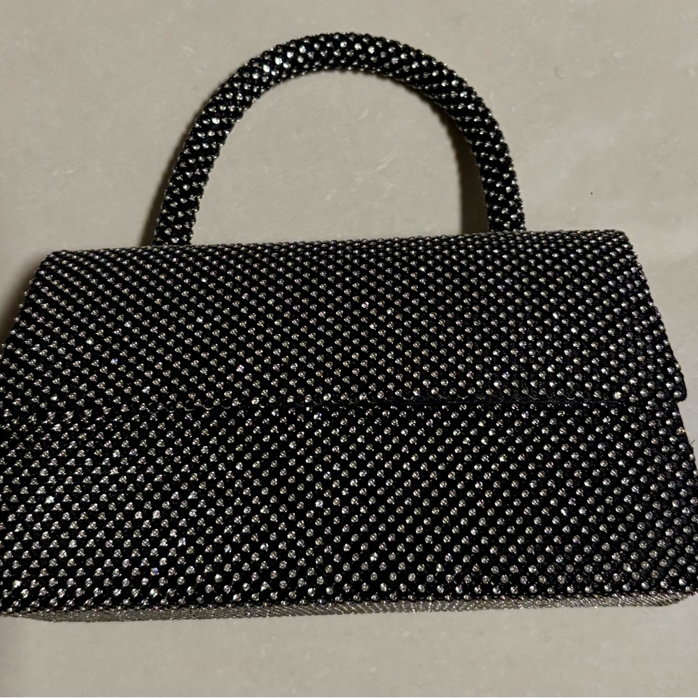 Elegant Black Jessica McClintock Remi Crystal Top Handle